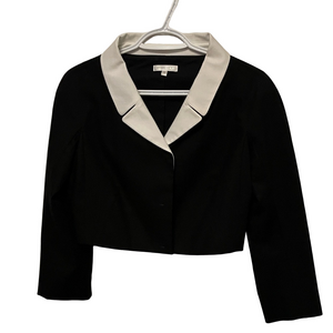 Women’s PAULE KA Black Cropped Blazer with White Collar Size 38